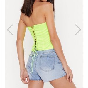 NastyGal neon satin lace up corset top